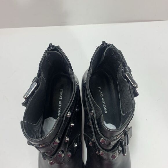 Stuart Weitzman Black Leather Studded Strap Bootcamp Ankle Boots Size 9 - Picture 13 of 16